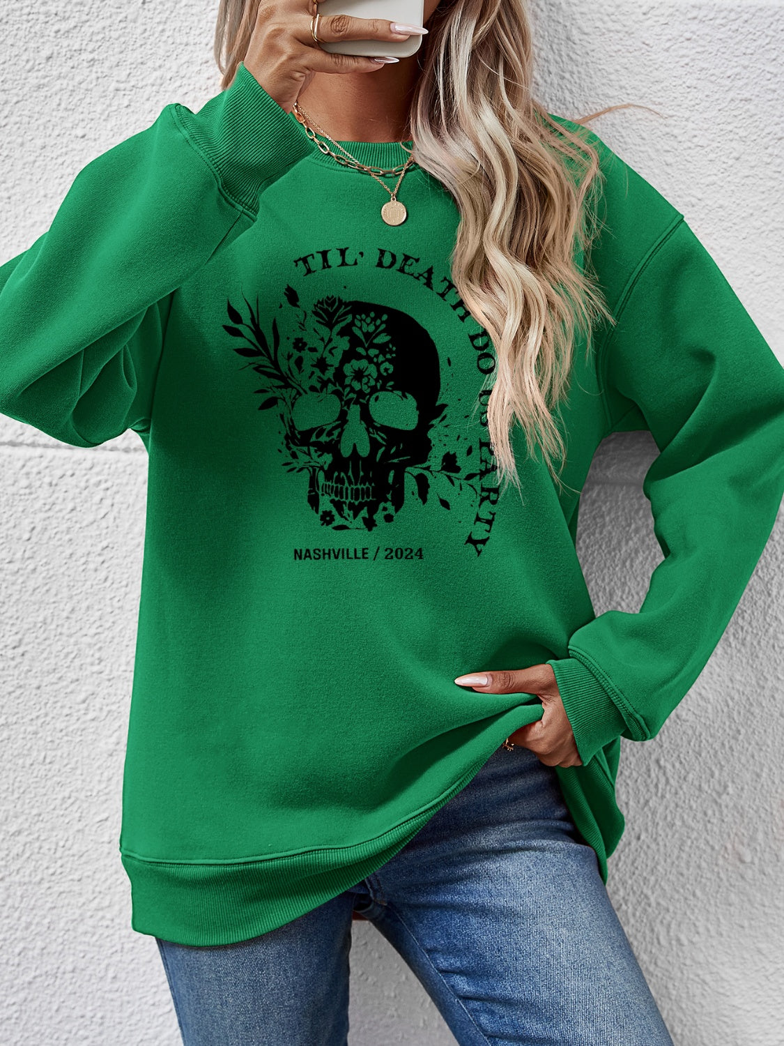 Graphic Round Neck Dropped Shoulder Sweatshirt nicholesgifts