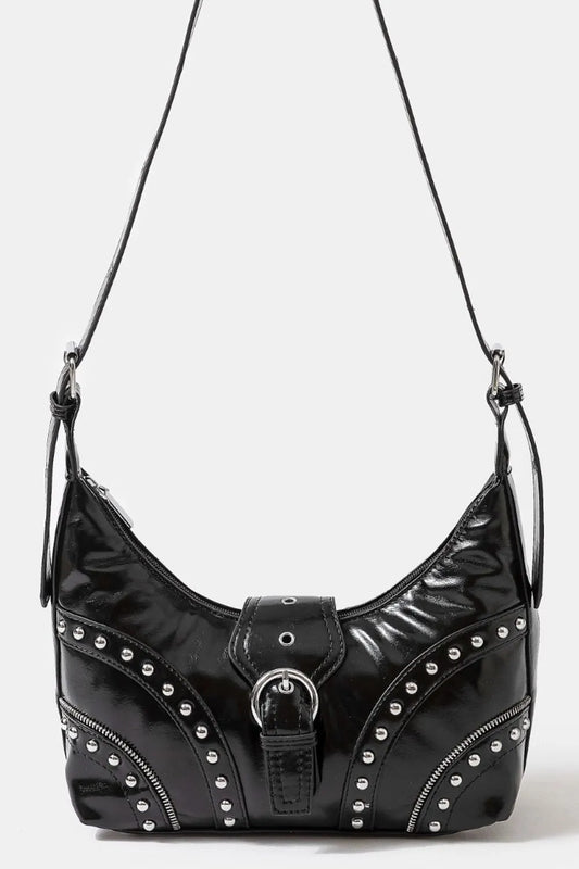 Fame Faux Leather Studded Trim Shoulder Bag Trendsi
