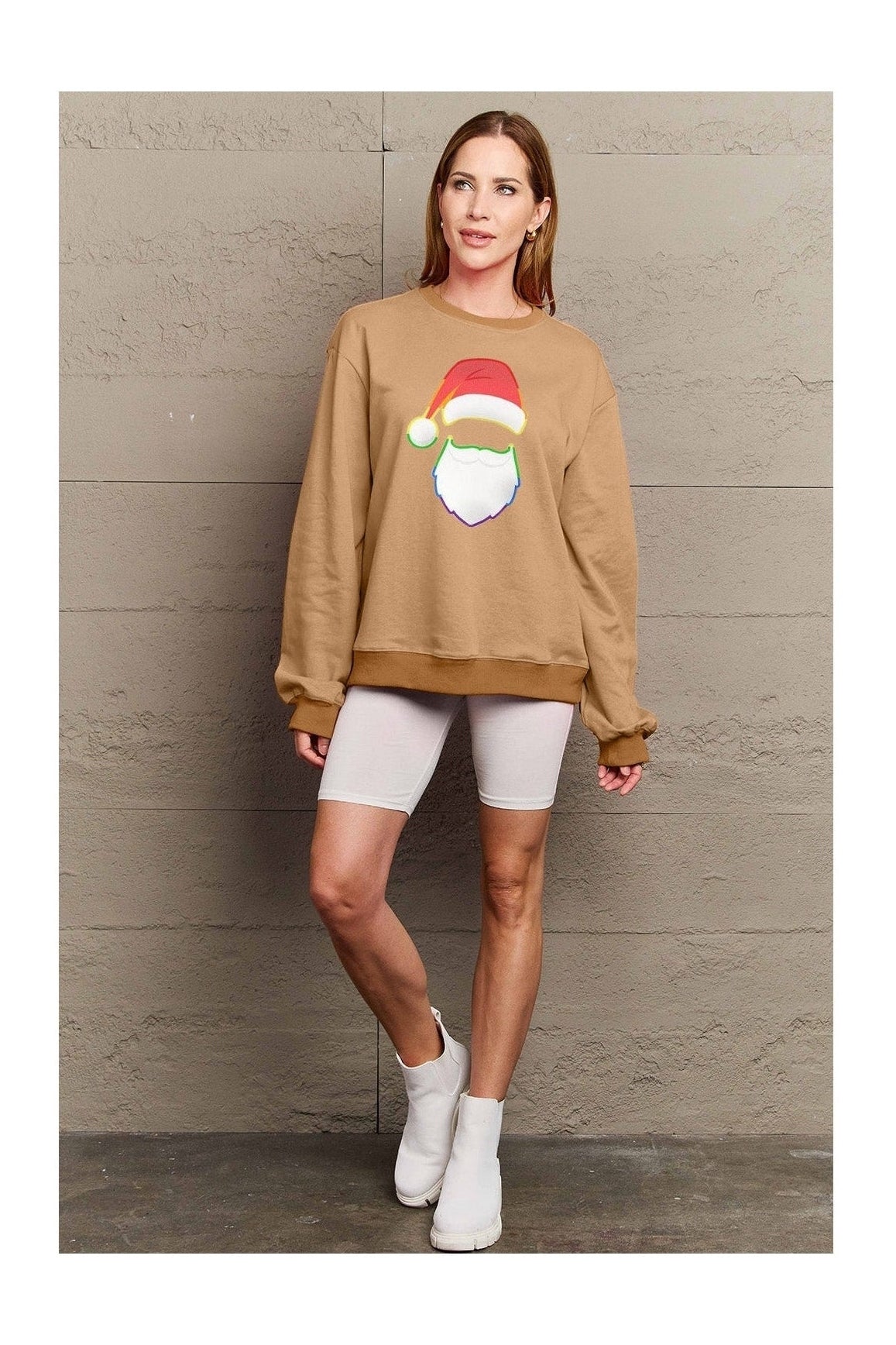 Simply Love Full Size Rainbow Santa Graphic Round Neck Sweatshirt nicholesgifts