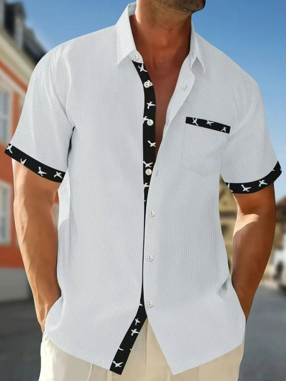 Men's Full Size Contrast Trim Waffle Knit Short Sleeve Shirt Plus Size NicholesGifts