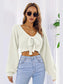 Bow V-Neck Long Sleeve Cropped Sweater nicholesgifts