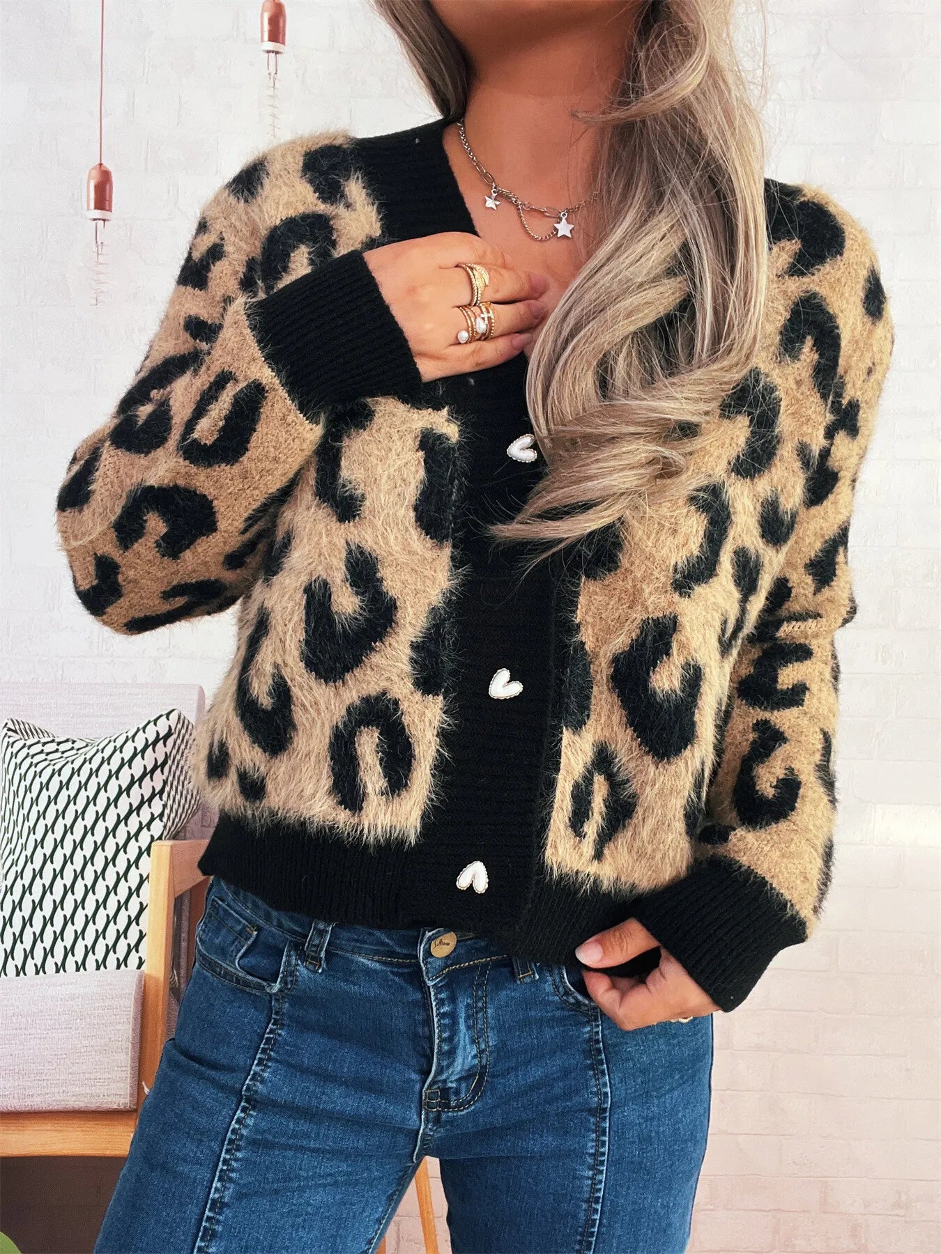 Leopard Fuzzy Button Up Cardigan