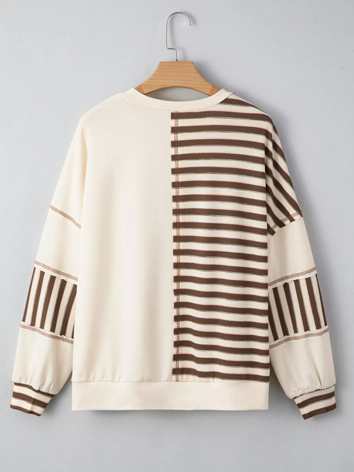 Stripe Stitched Detail Color Block Patchwork Oversized Top Trendsi
