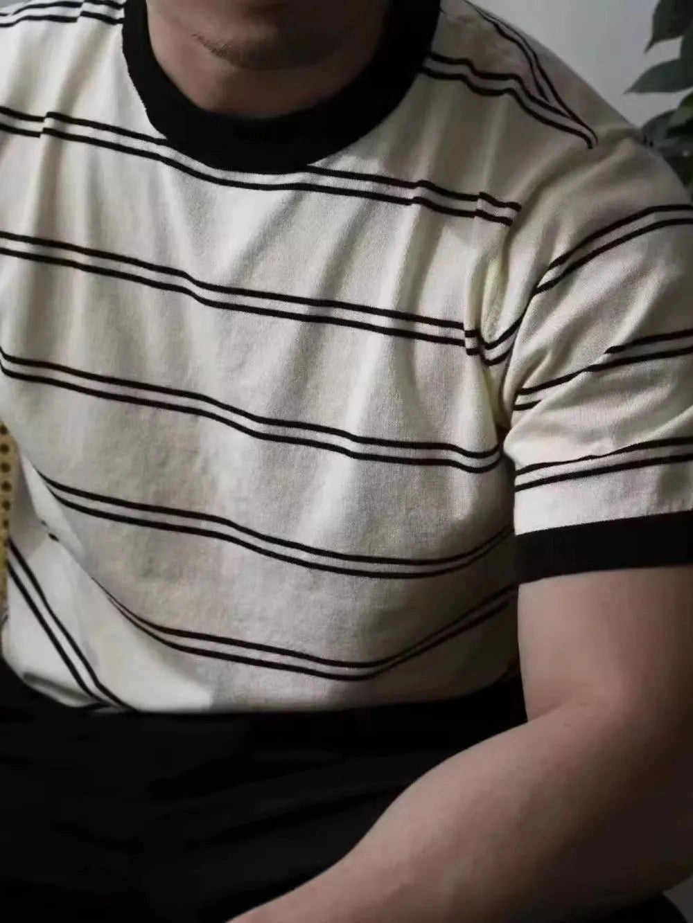 Men's Plus Size Round Neck Striped T-Shirt Trendsi