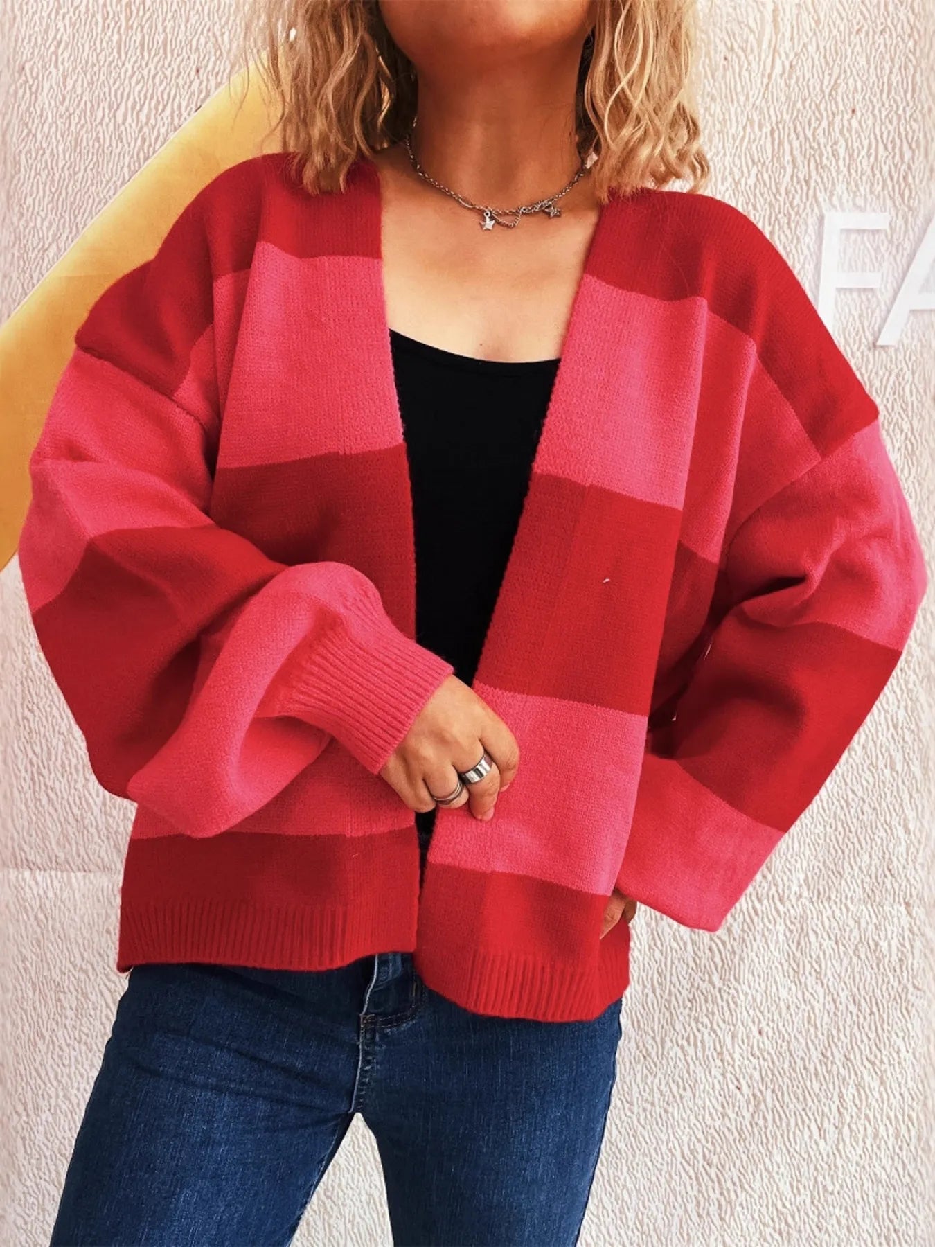 Color Block Open Front Cardigan
