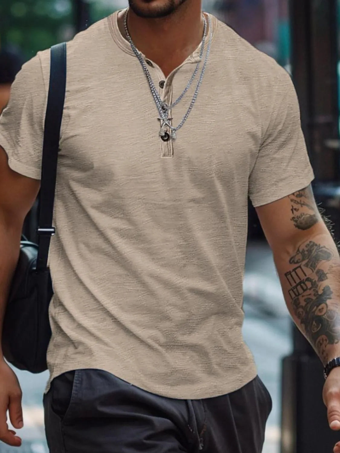 Men's Full Size Button Henley Collar Polo Shirt Plus Size NicholesGifts