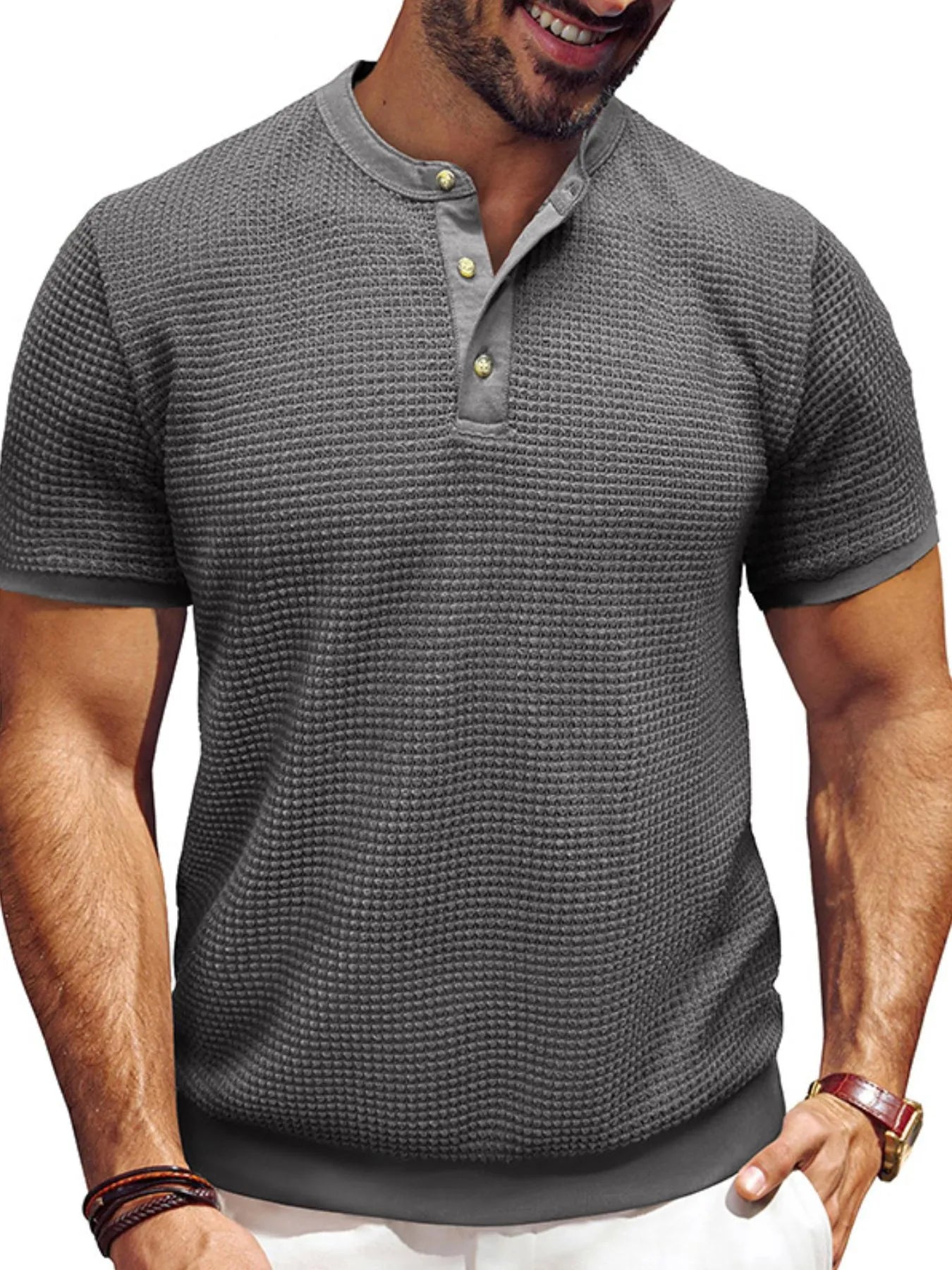 Men's Textured Henley Short Sleeve T-Shirt NicholesGifts