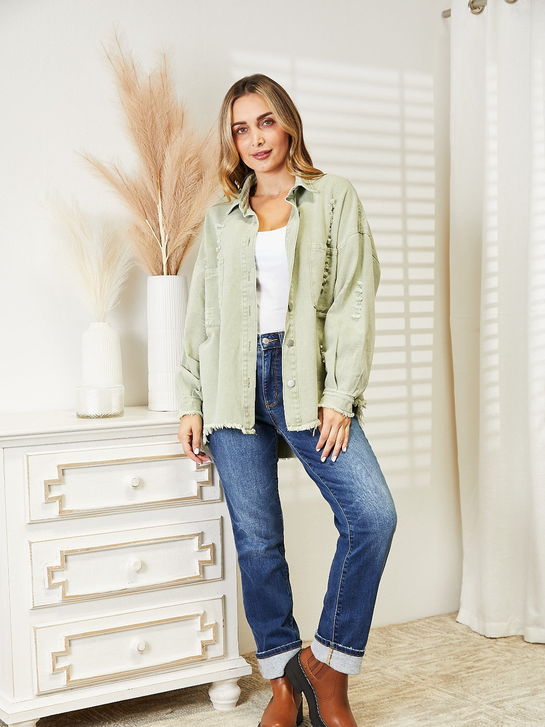 Distressed Raw Hem Denim Jacket nicholesgifts