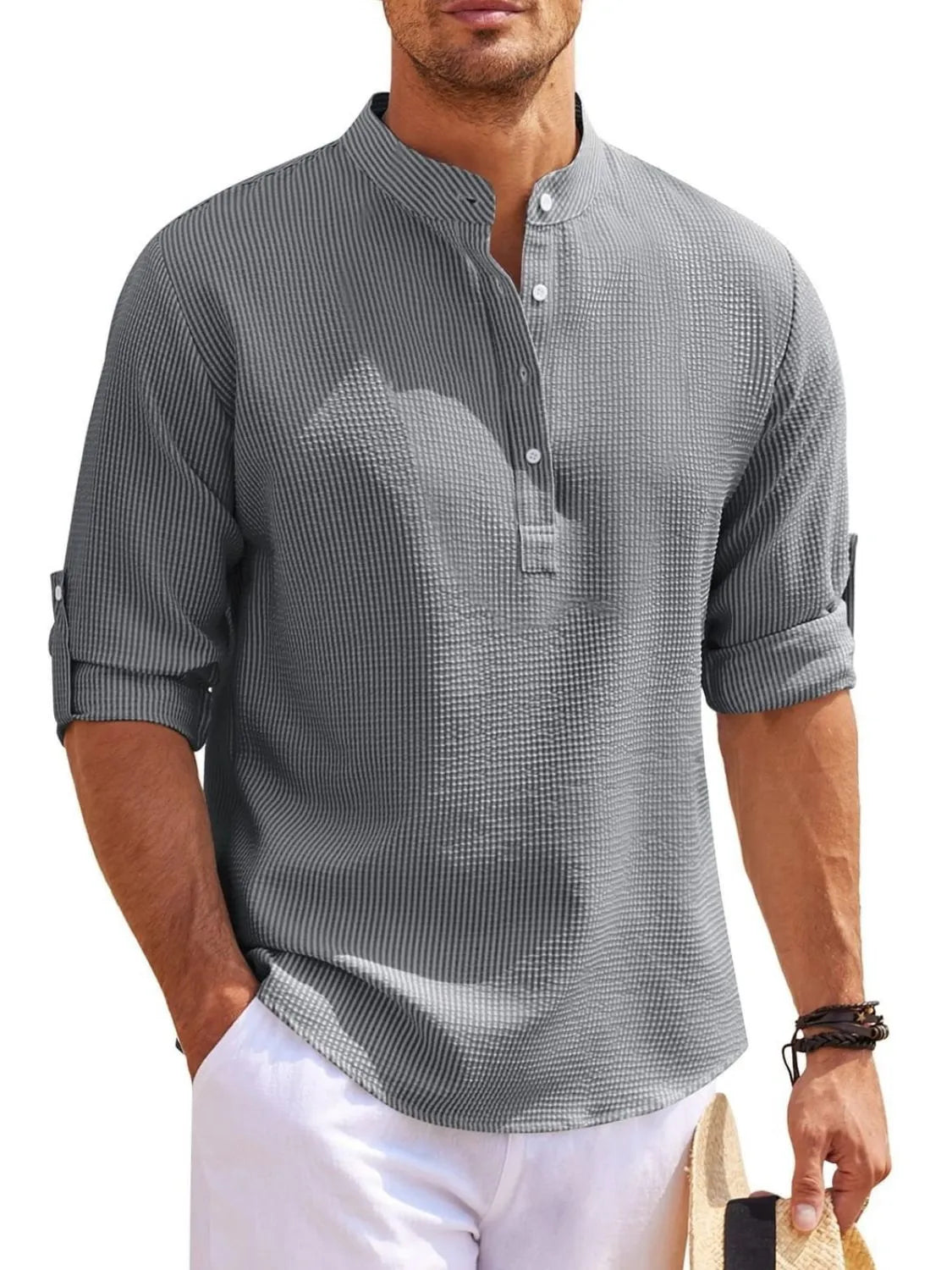 Men's Full Size Button Detail Long Sleeve Top Plus Size NicholesGifts
