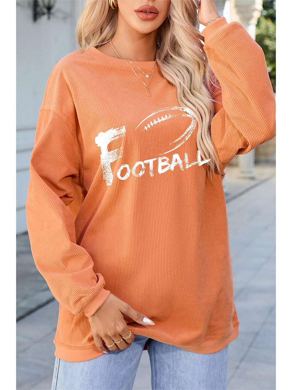 FOOTBALL Round Neck Long Sleeve Sweatshirt nicholesgifts