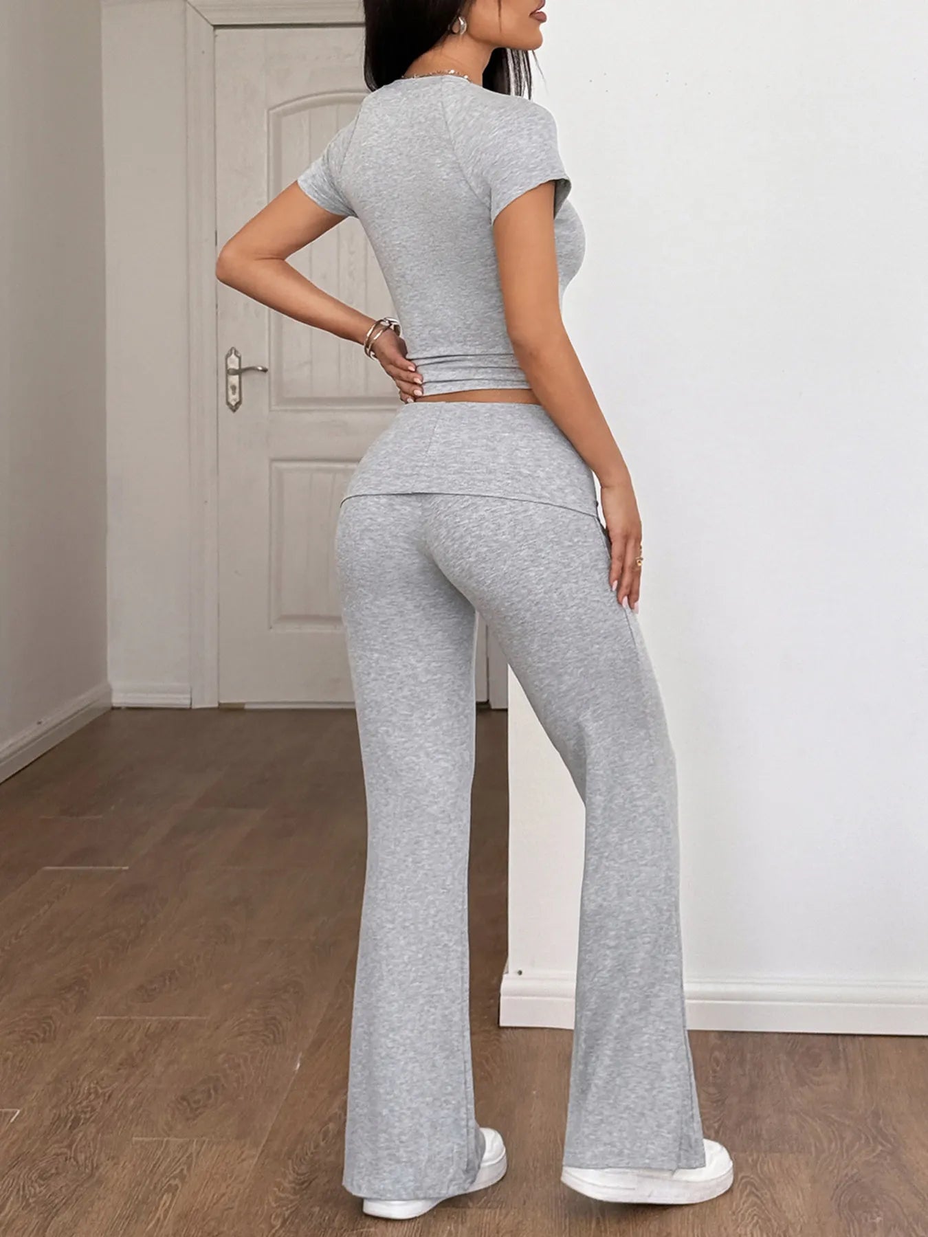 Round Neck Short Sleeve Top and Pants Set NicholesGifts