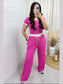 Contrast Trim Round Neck Top and Pants Set nicholesgifts