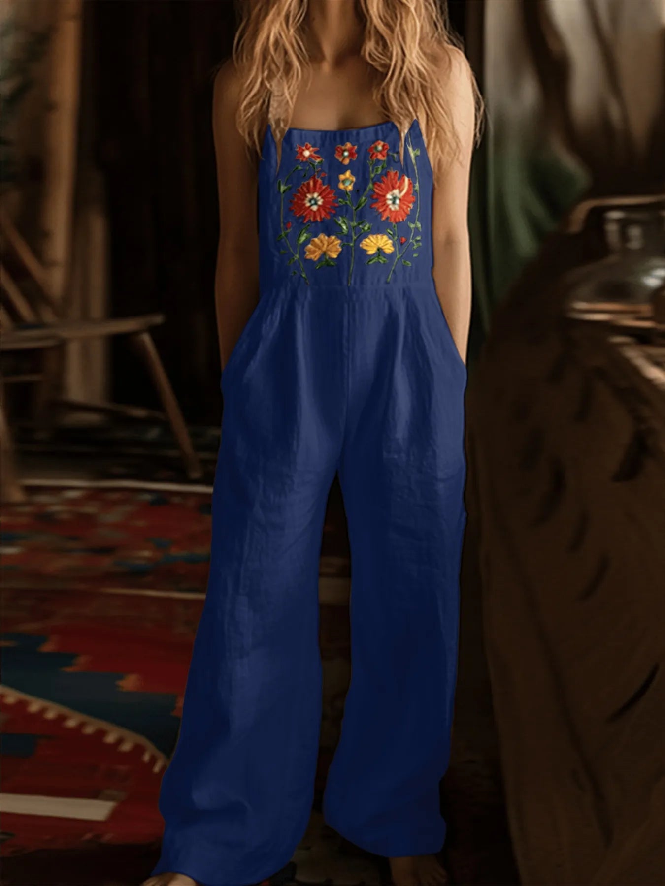 Floral Embroidered Wide Leg Jumpsuit nicholesgifts