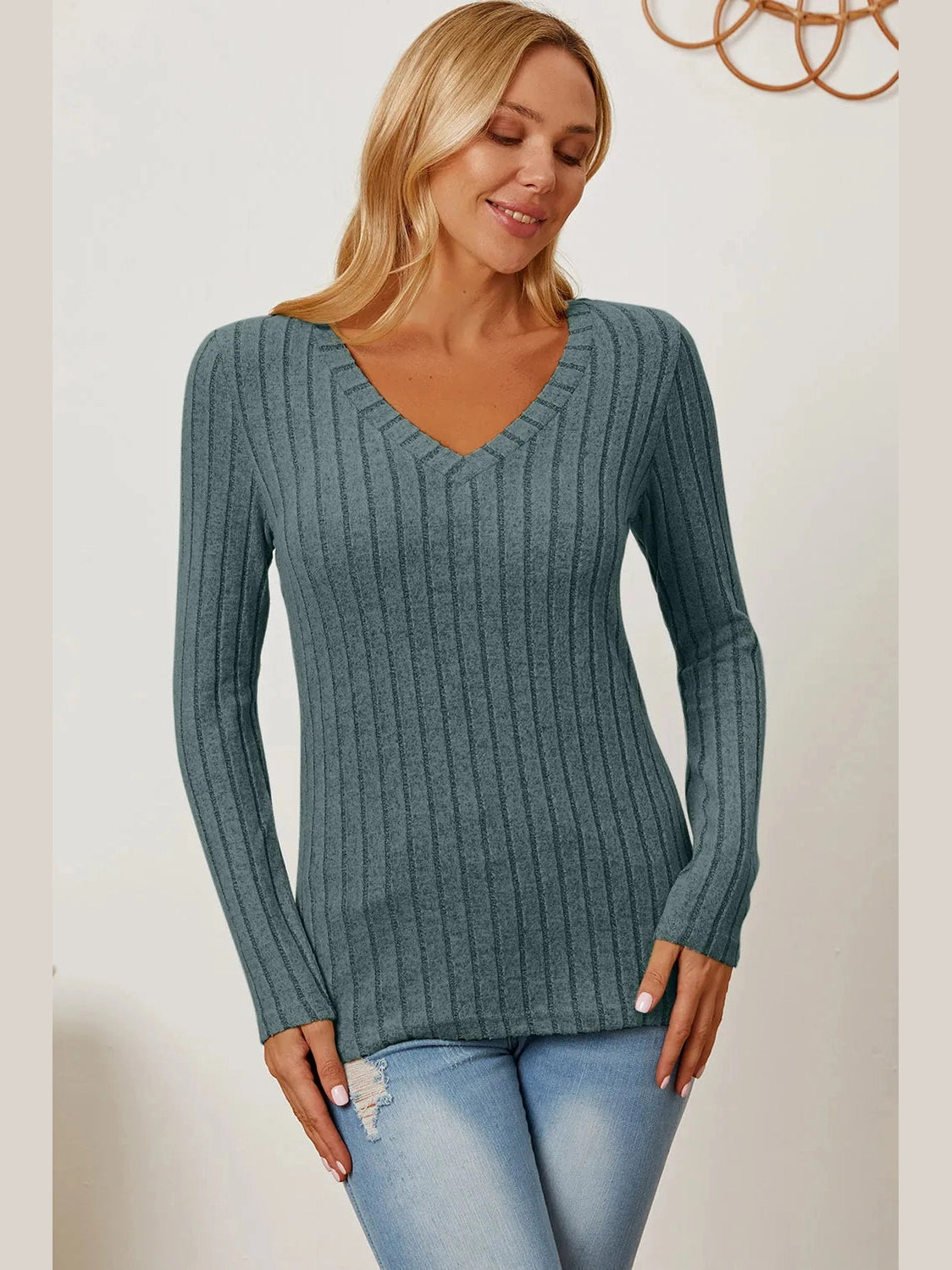 Basic Bae Full Size Ribbed V-Neck Long Sleeve T-Shirt nicholesgifts