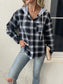 Plaid Drawstring Button Up Hooded Jacket nicholesgifts