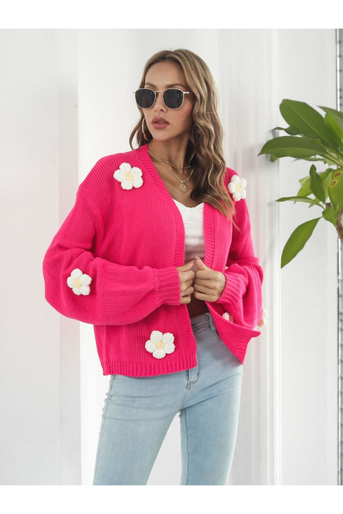 Floral Open Front Long Sleeve Cardigan nicholesgifts