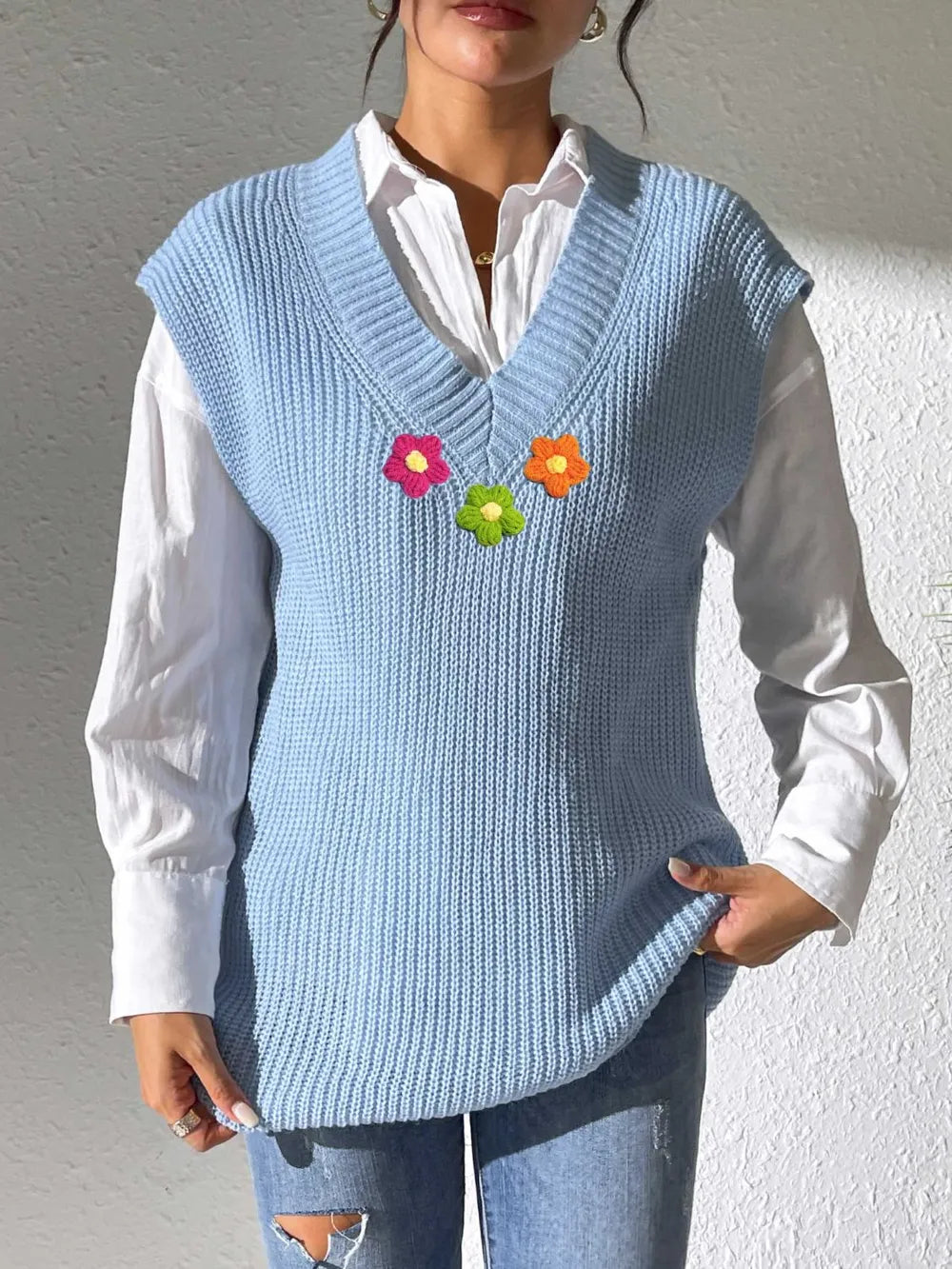 Flower V-Neck Sweater Vest nicholesgifts