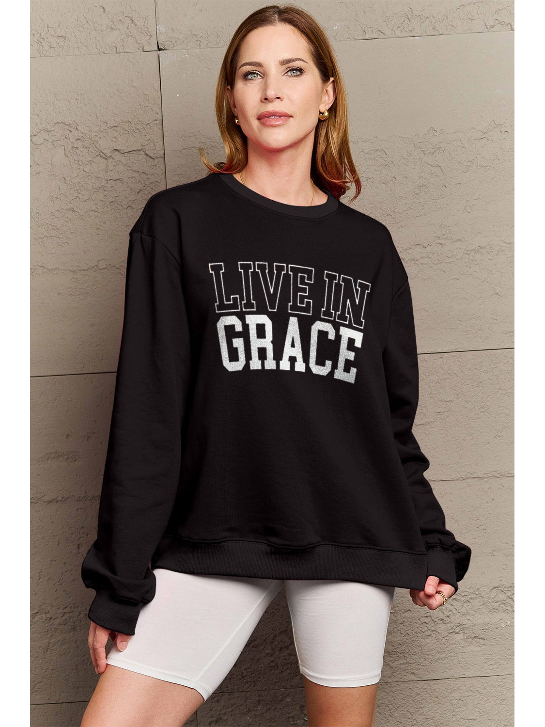 Simply Love Full Size LIVE IN GRACE Graphic Sweatshirt nicholesgifts