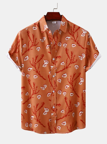 Men's Plus Size Printed Short Sleeve Button-Up Shirt nicholesgifts