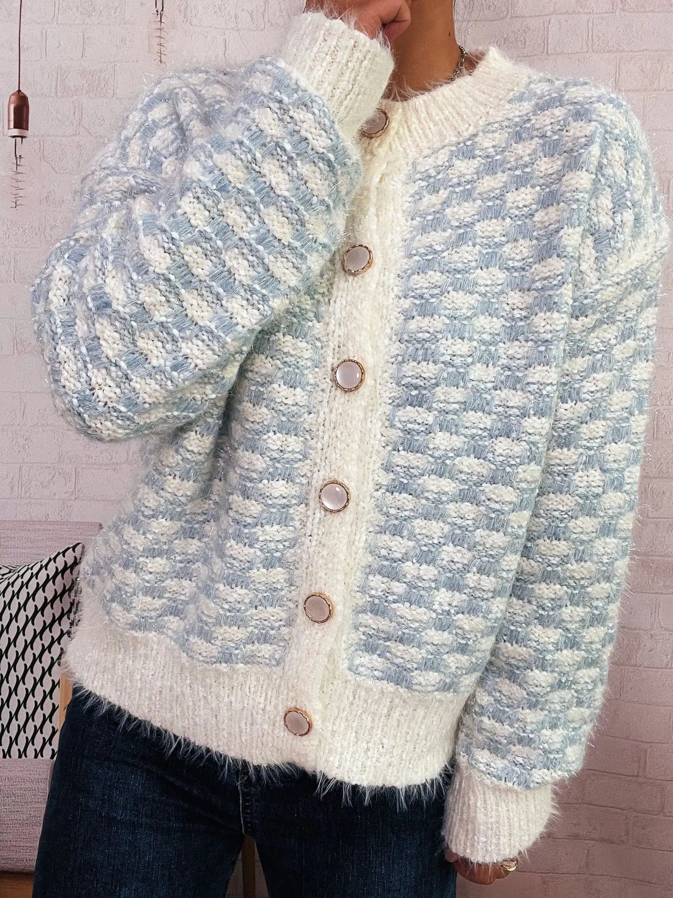 Fluffy Textured Button-Up Cardigan