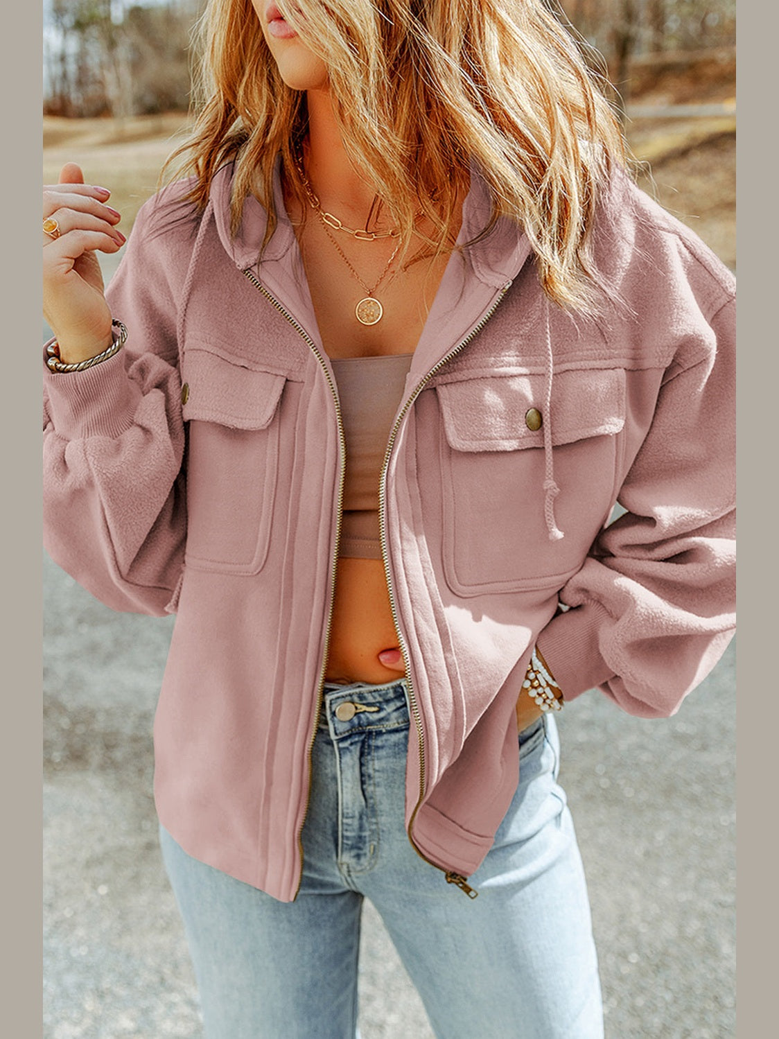Zip-Up Drawstring Hooded Jacket nicholesgifts