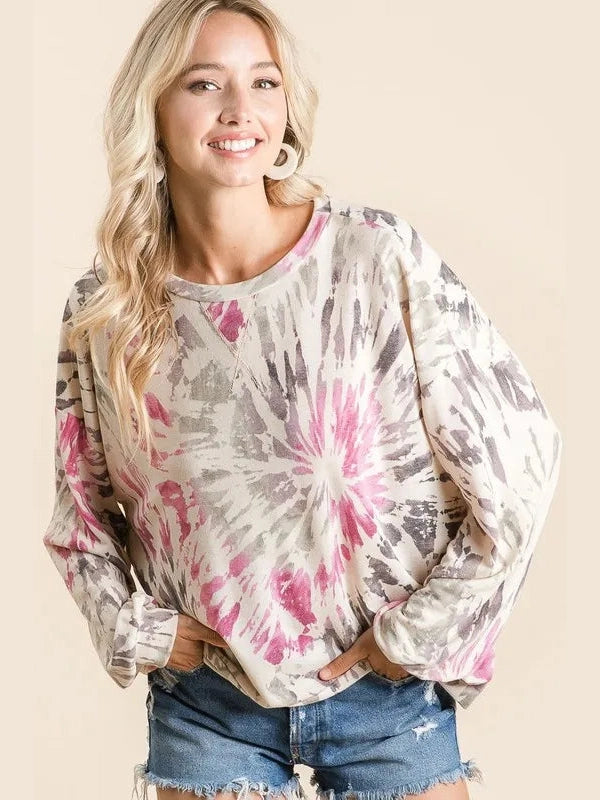 BiBi Tie Dye Print Terry Pull Over nicholesgifts