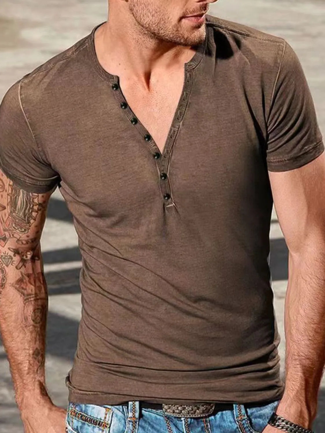 Men's Full Size Button Detail Short Sleeve Top Plus Size NicholesGifts