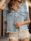 Raw Hem Ruffled Cap Sleeve Denim Jacket nicholesgifts