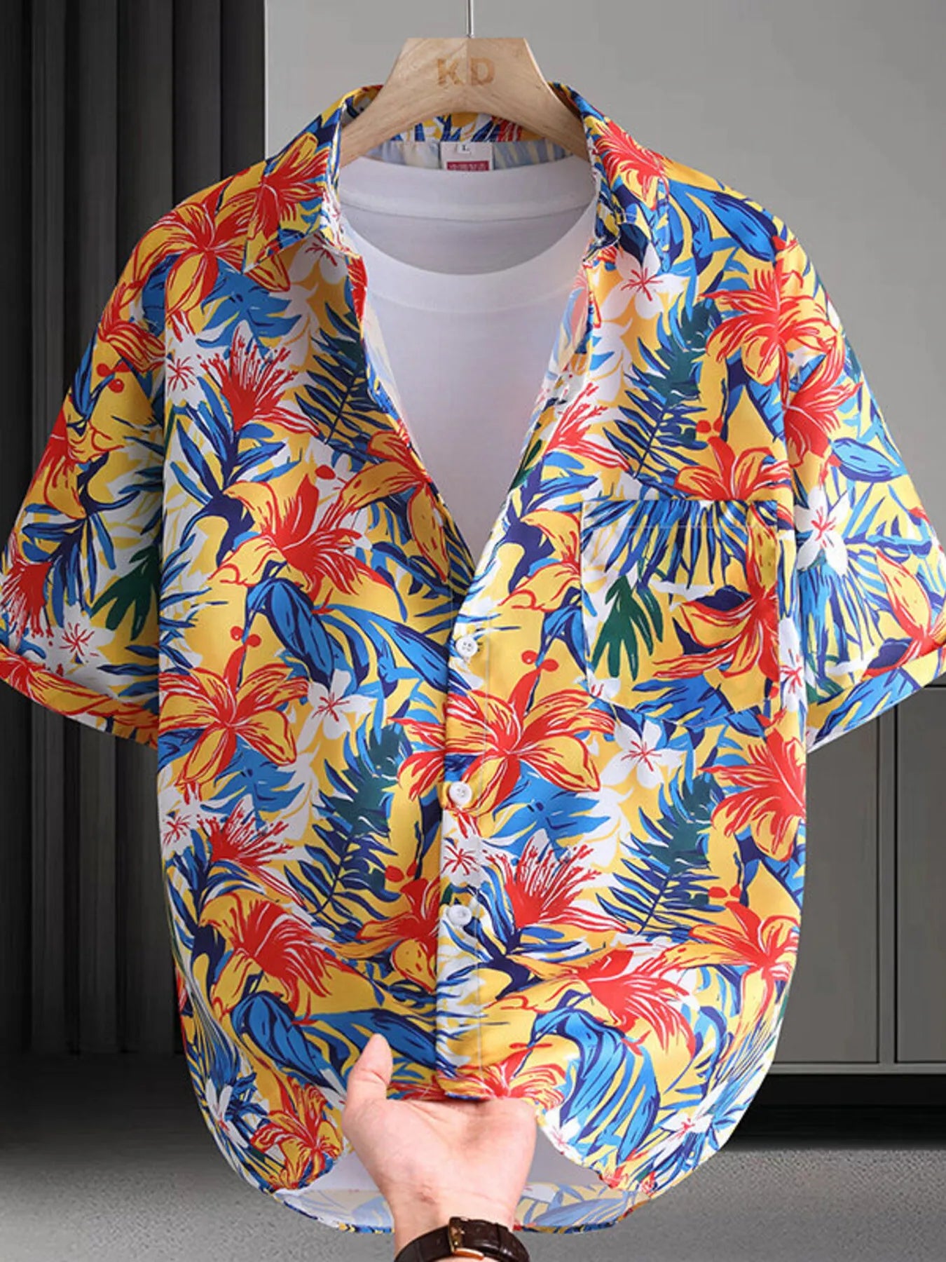 Men's Plus Size Hawaiian Print Short Sleeve Shirt NicholesGifts