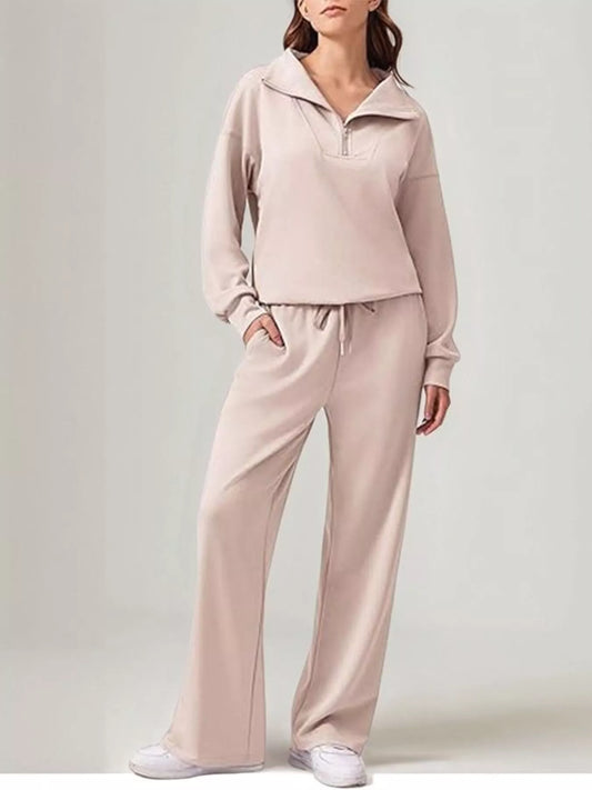 Relaxed Fit Quarter-Zip Top and Pants Set nicholesgifts