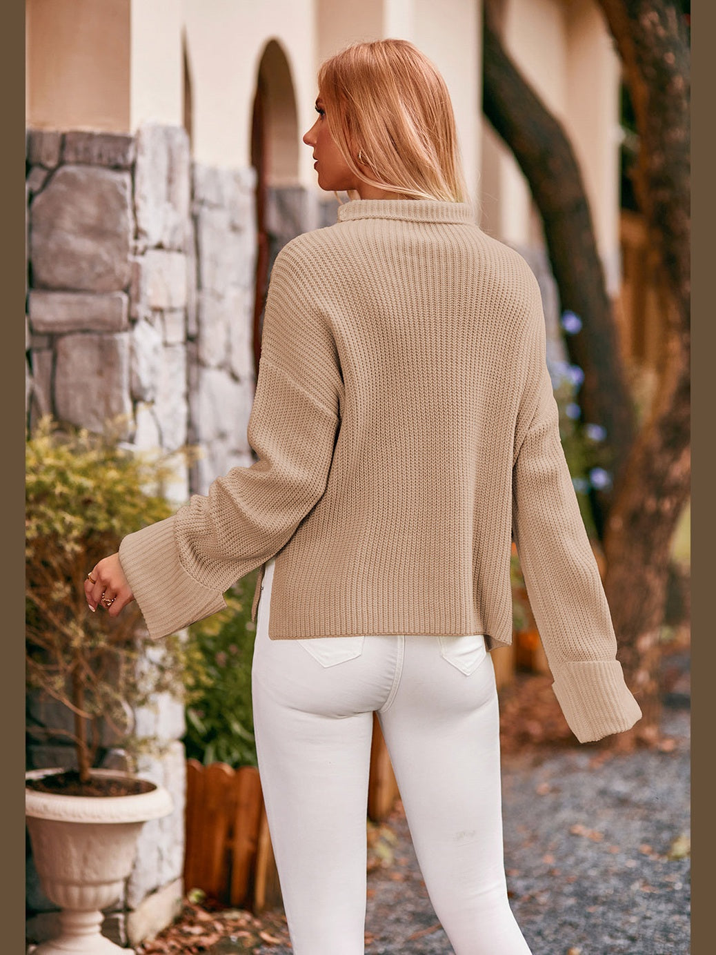 Mock Neck Drop Shoulder Sweater nicholesgifts