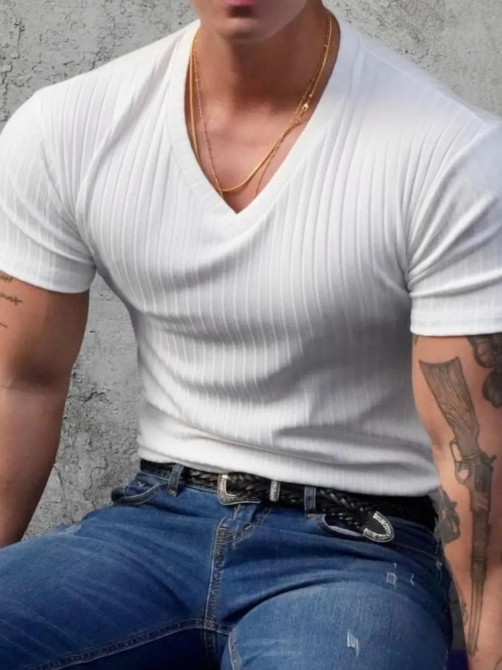 Men's Plus Size V-Neck Short Sleeve T-Shirt Trendsi