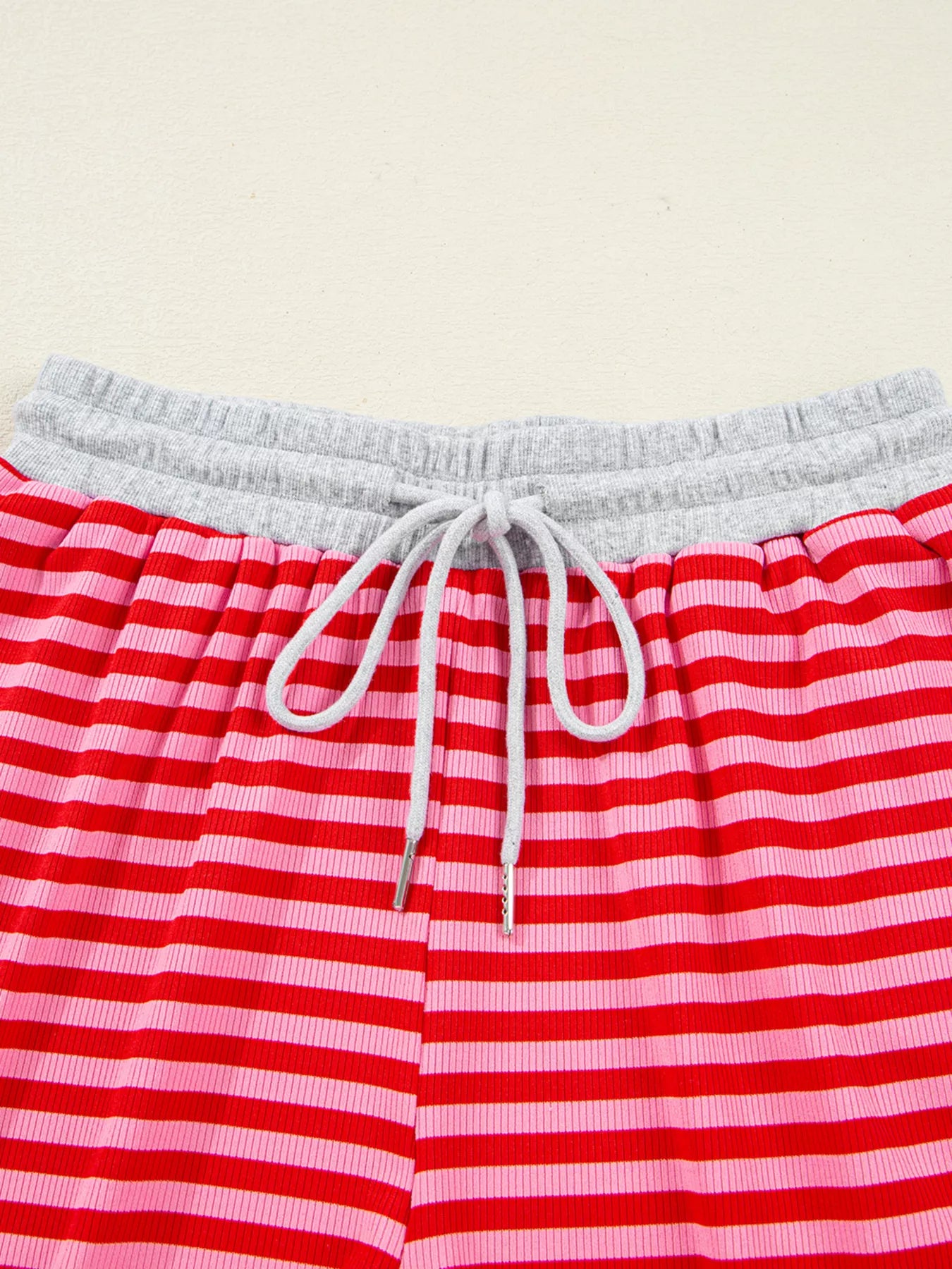 Stripe Drop Shoulder Baggy Top and Shorts Casual Set Trendsi