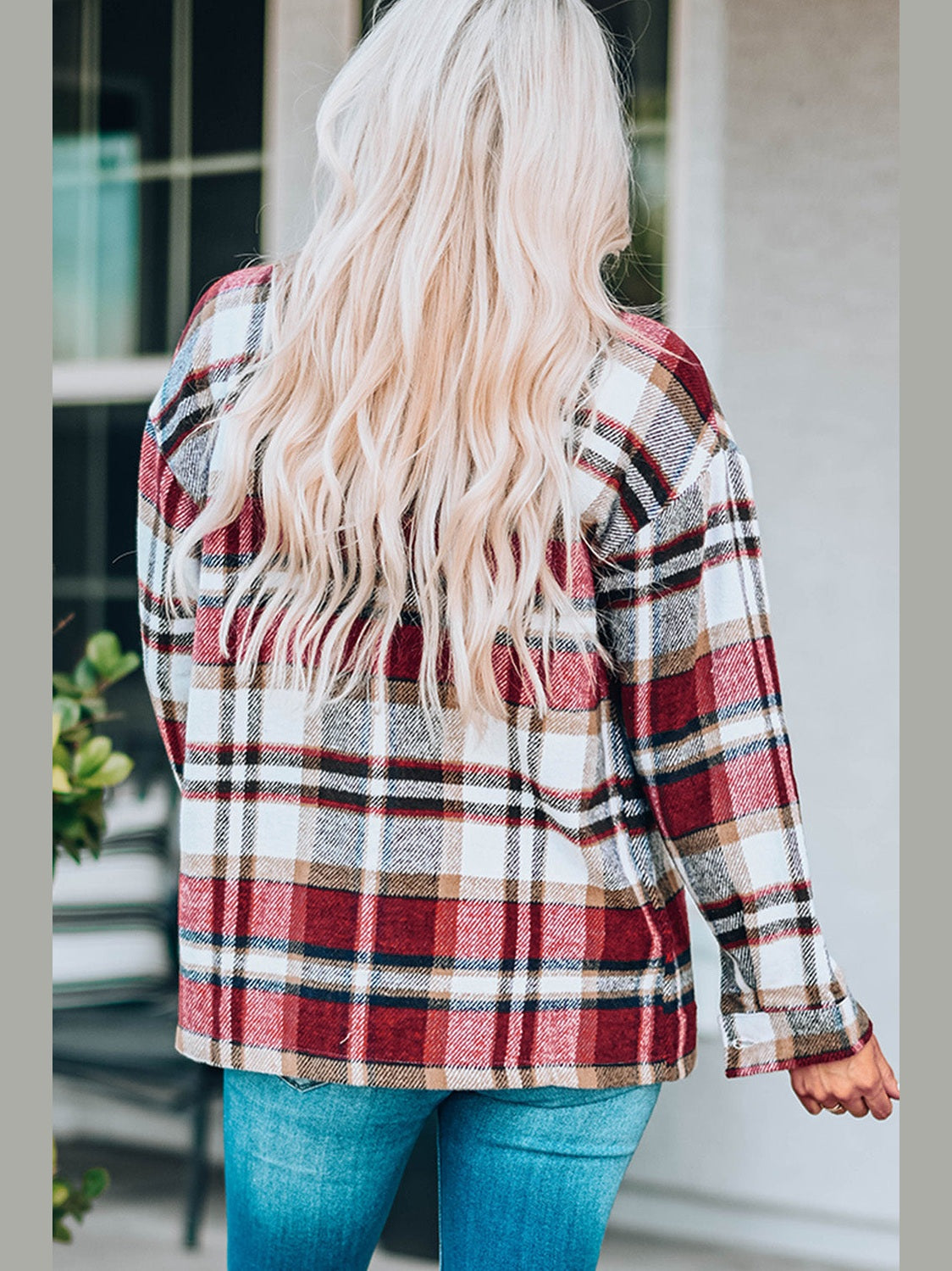 Plaid Button Front Shirt Jacket with Breast Pockets nicholesgifts