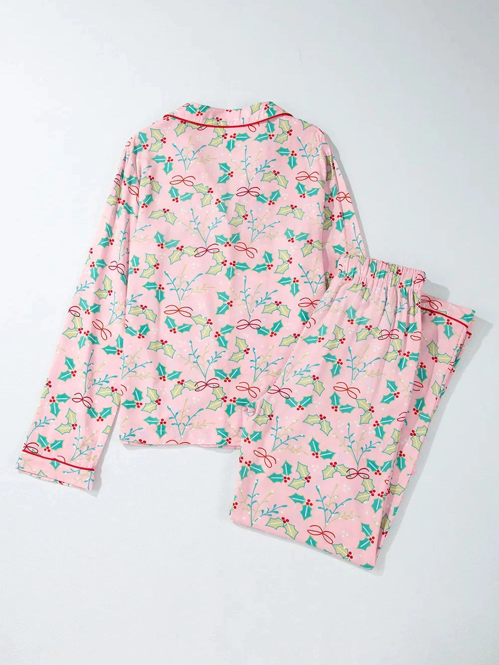 Printed Collared Neck Long Sleeve Top and Pants Lounge Set nicholesgifts