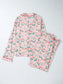 Printed Collared Neck Long Sleeve Top and Pants Lounge Set nicholesgifts