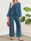 Tie Neck Balloon Sleeve Top and Pants Set nicholesgifts
