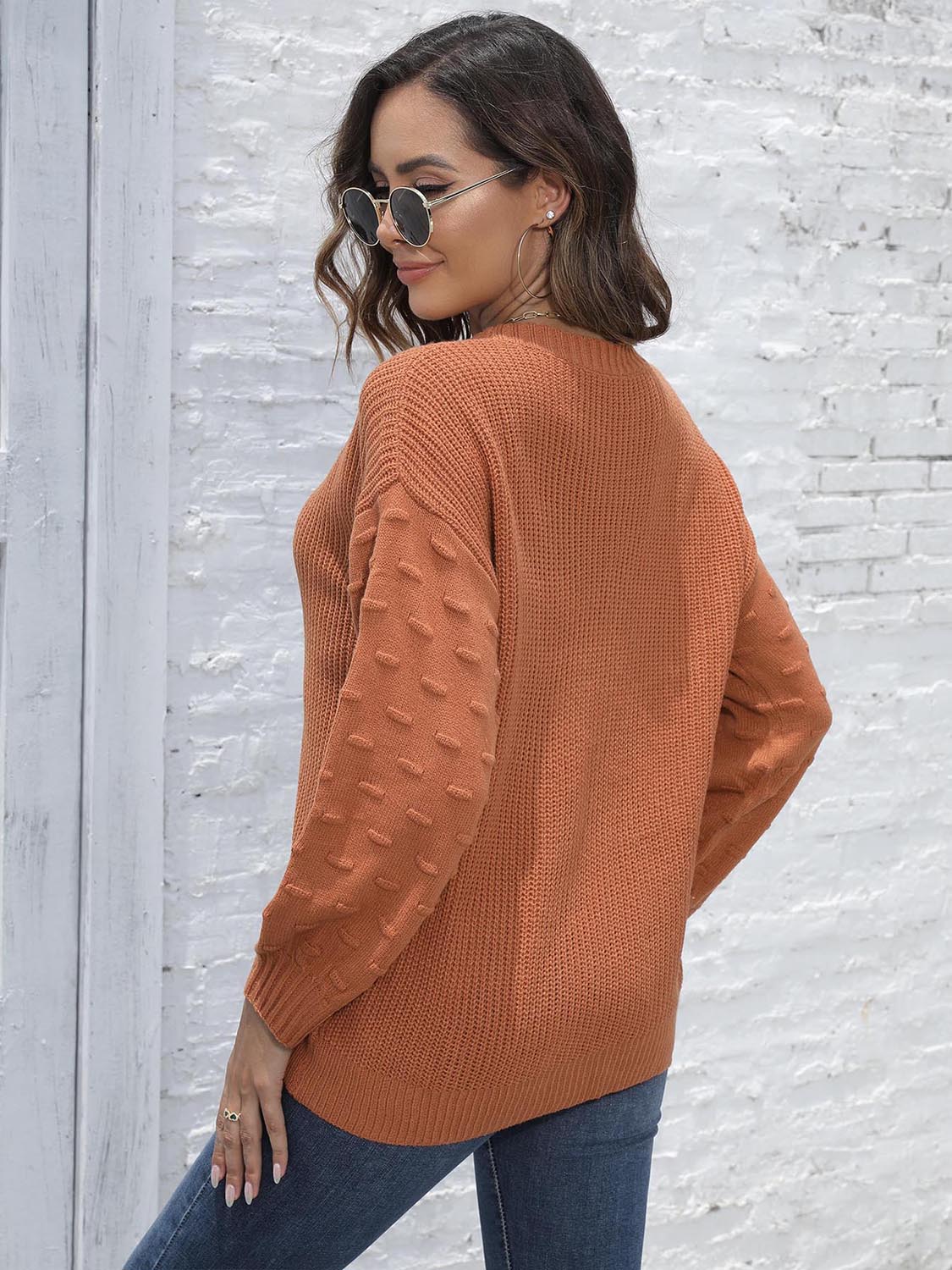 Round Neck Dropped Shoulder Sweater NicholesGifts