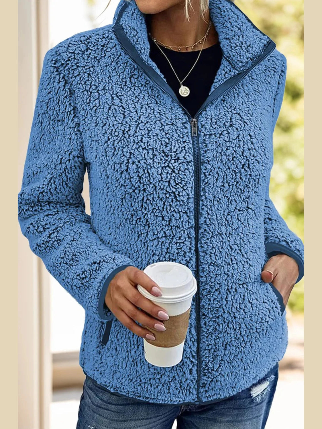 Pocketed Zip Up Turtleneck Jacket nicholesgifts