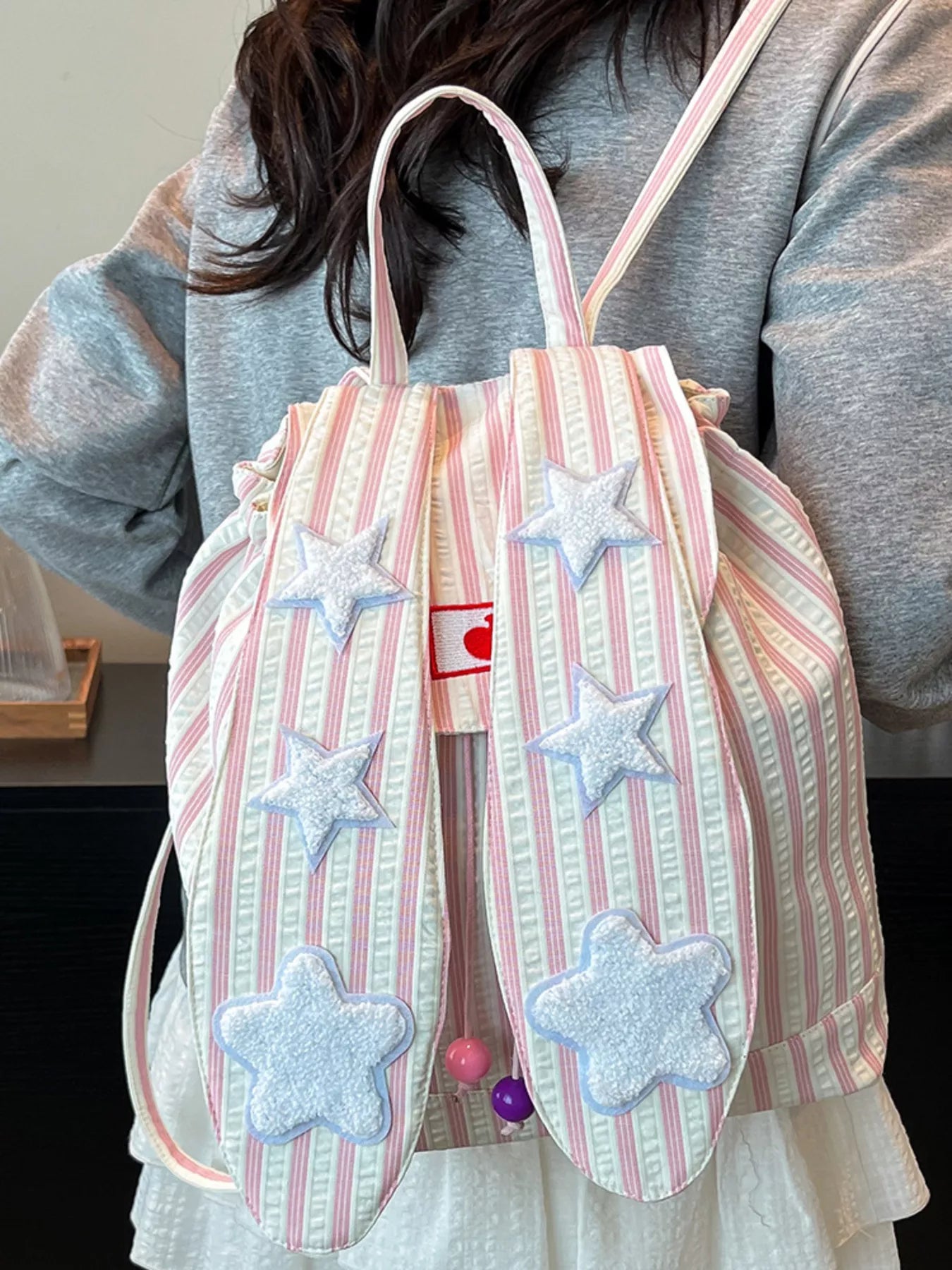 Striped Star Bunny Ear Backpack Bag nicholesgifts