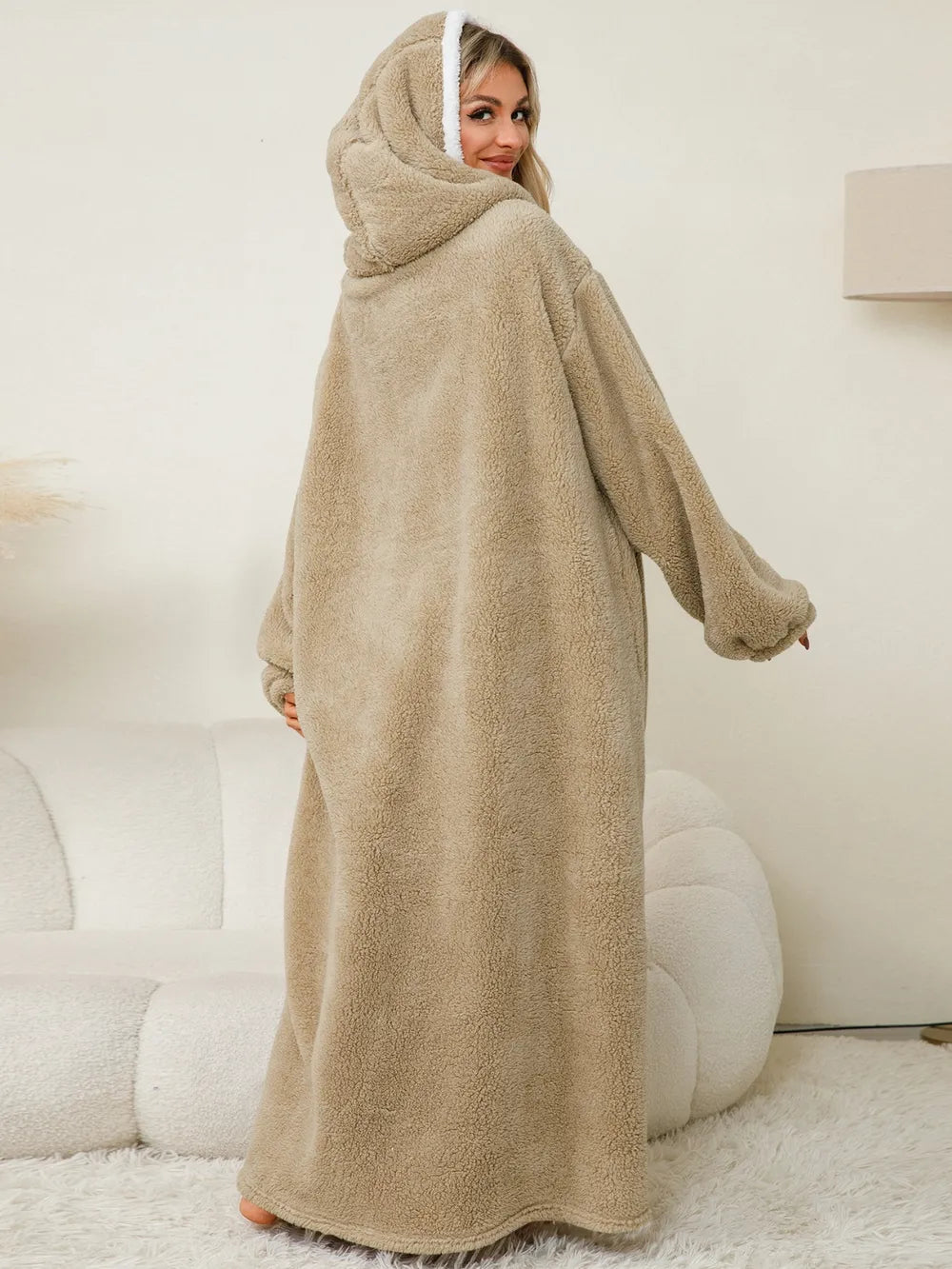 Pocketed Contrast Long Sleeve Hooded Lounge Dress nicholesgifts
