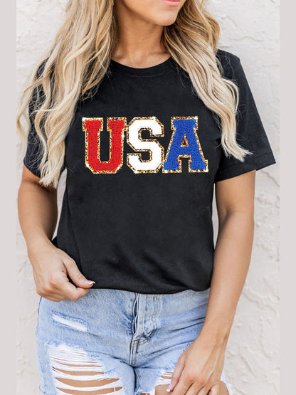 USA Round Neck Short Sleeve T-Shirt nicholesgifts