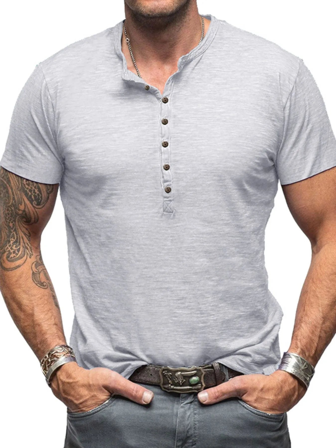 Men's Casual Henley Short Sleeve Button Top NicholesGifts