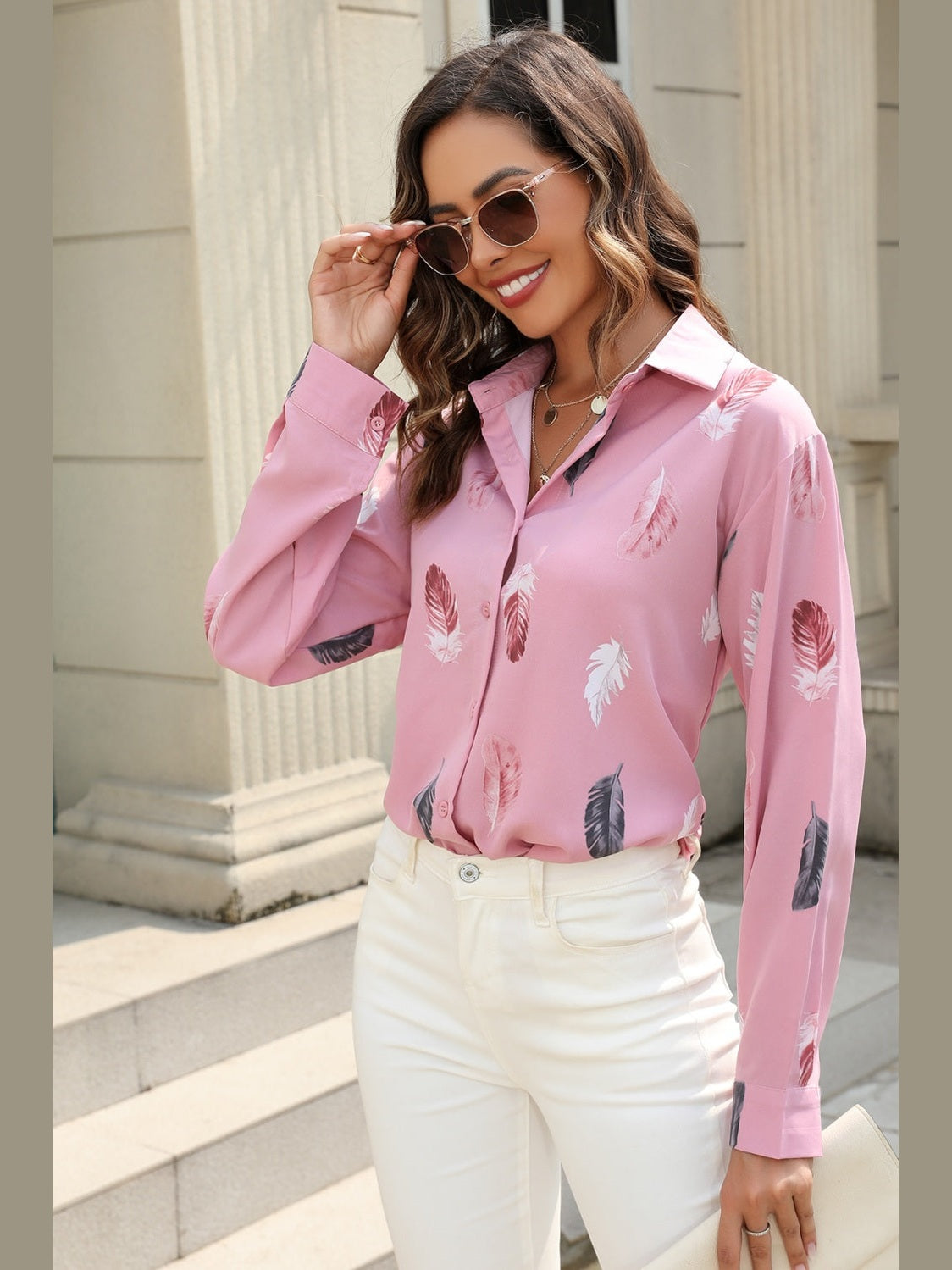 Printed Collared Neck Buttoned Shirt NicholesGifts