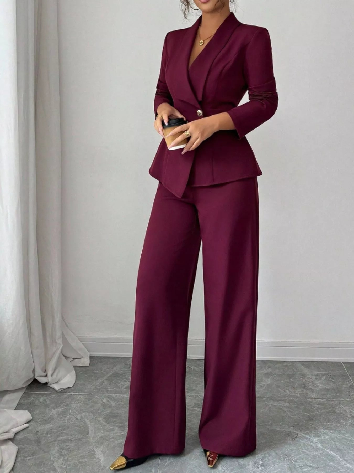 One Button Blazer and Pants Set nicholesgifts