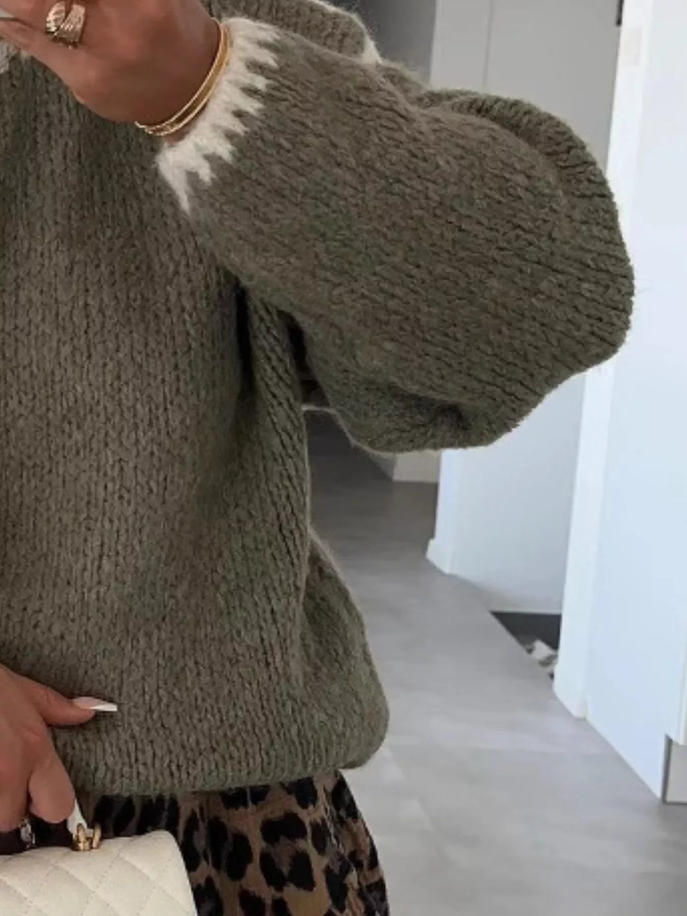 Contrast Trim Turtleneck Long Sleeve Sweater