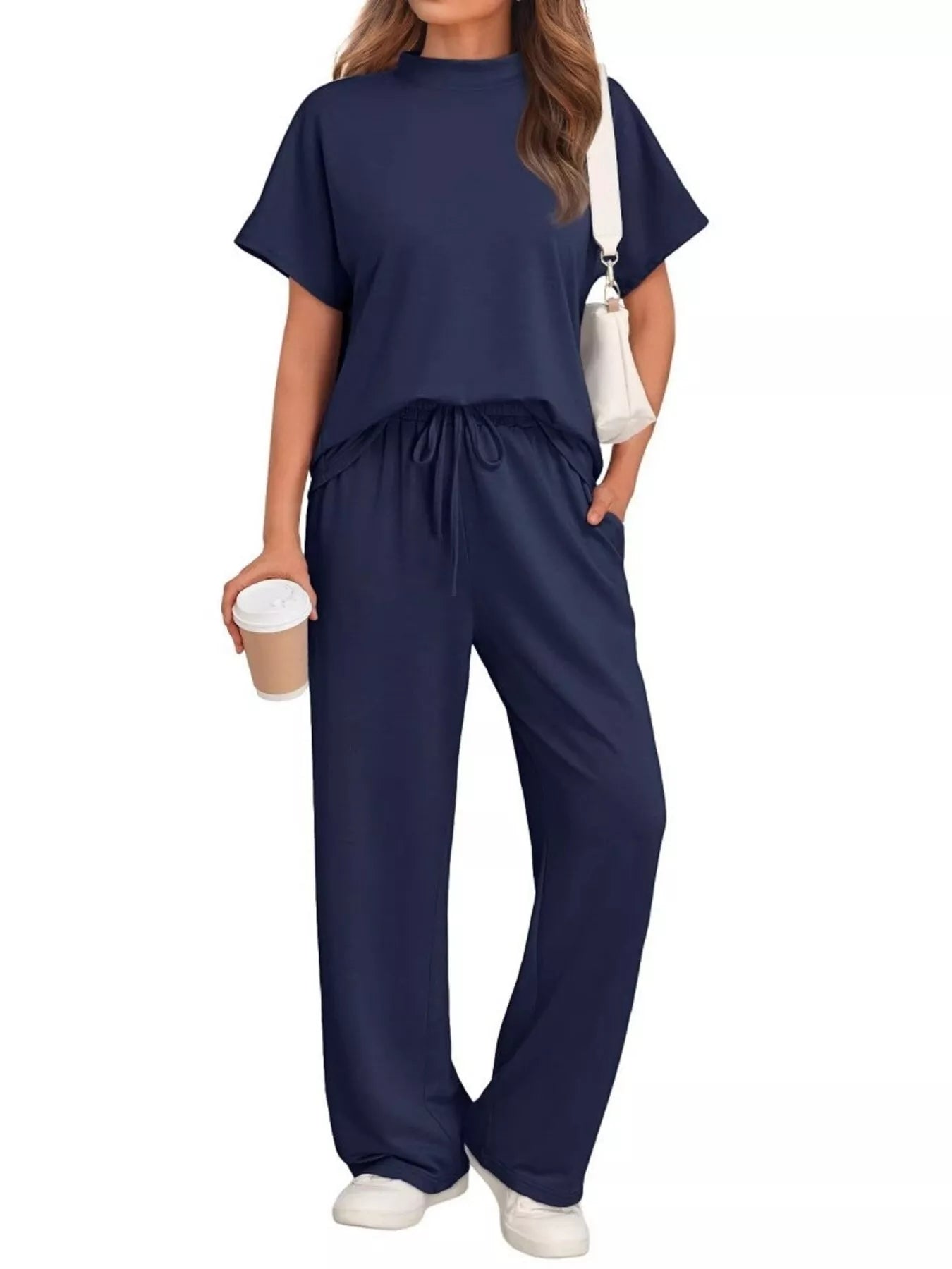 Full Size Round Neck Short Sleeve Top and Pants Set Plus Size Trendsi