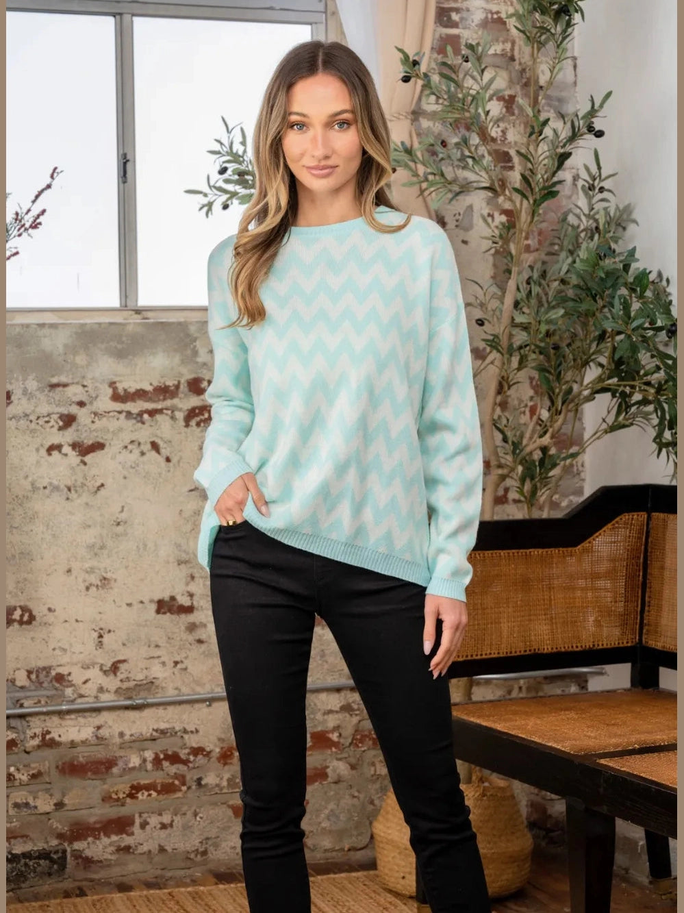 Sew In Love Full Size Wave Stripe Contrast Long Sleeve Sweater NicholesGifts