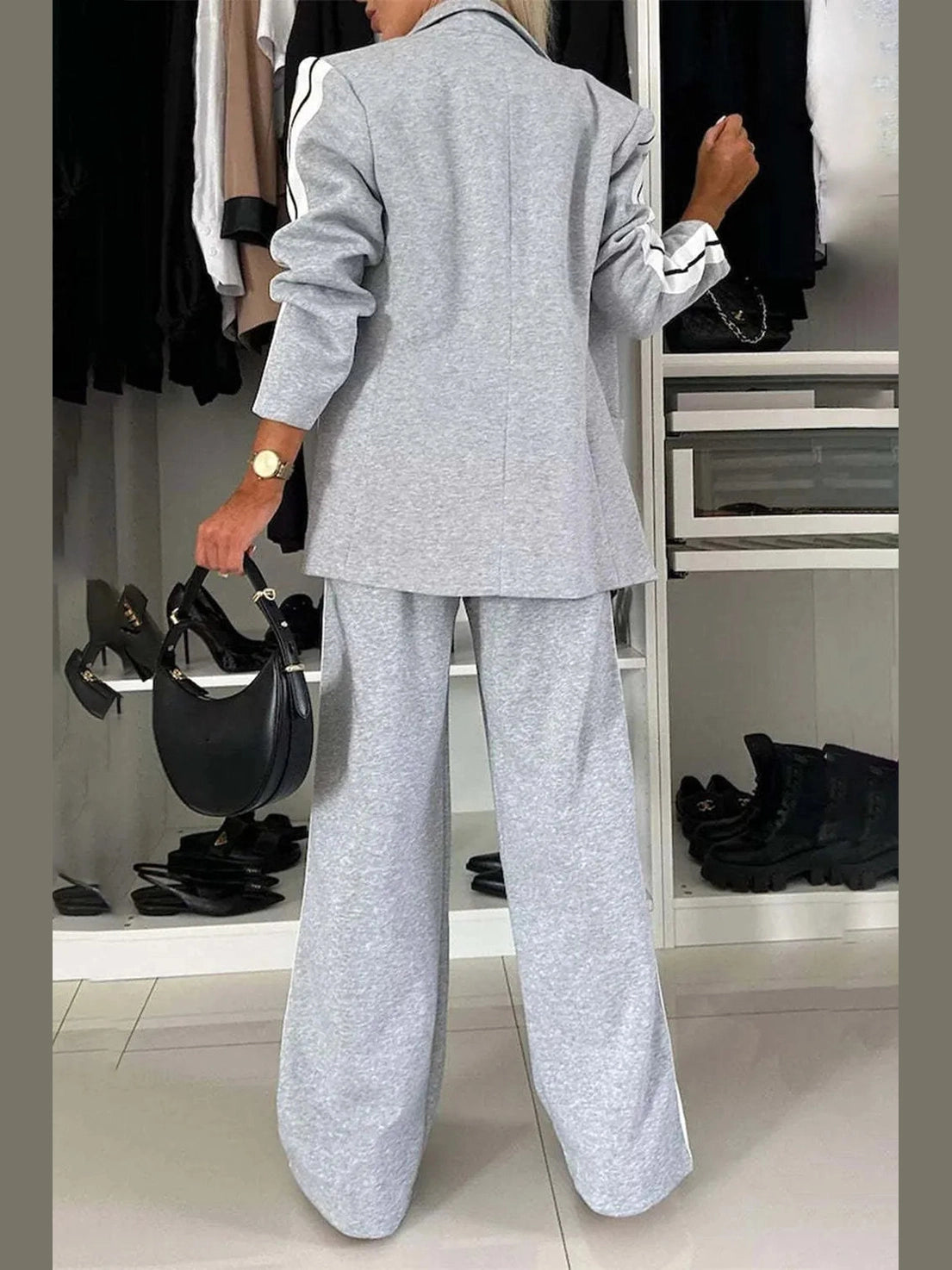 Full Size Contrast Lapel Collar Top and Pants Set nicholesgifts