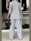 Full Size Contrast Lapel Collar Top and Pants Set nicholesgifts